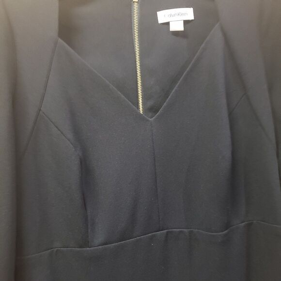 CALVIN KLEIN KNEE LENGTH V-NECK BLACK DRESS 3/4SLEEVES SIZE 6GREAT CONDITION! - Picture 2 of 5